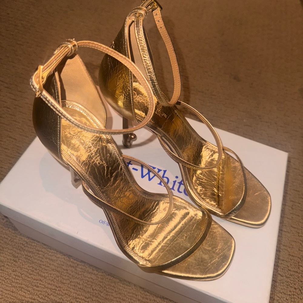 Off-White Gold Strappy Heels